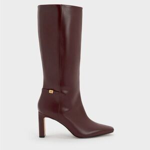 Charles & Keith Georgina Leather Knee-High Boots | Burgundy | Size 9 NWOB